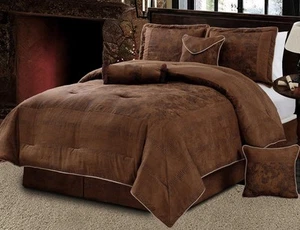 - 7 Piece Dark Camel Brown Lavish (104X 92) Comforter Set Micro Suede Bed in ... - Picture 1 of 1