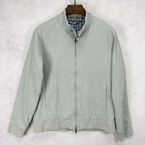 Criquet Jacket Mens Large Gray Canvas Full Zip Gingham Lined Bomber Coat - Picture 1 of 12