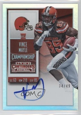 2015 Panini Contenders RPS Championship Ticket /49 Vince Mayle Rookie Auto RC - Image 1 of 2