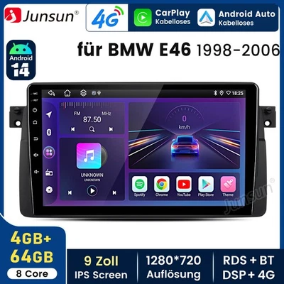 Für BMW 3er E46 1999-2005 8Kern Android14 CarPlay 4+64G 9"Autoradio GPS Navi DAB - Bild 1 von 4