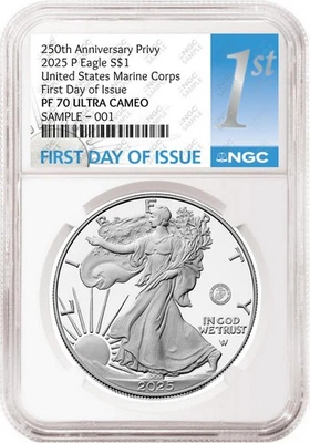 2025 P Silver Eagle Marine 250 aniversario privado NGC PF70 FDOI primera preventa Foto 1 de 4