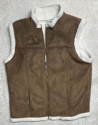 1990’s Cabelas Faux Suede Sherpa Zip Vest Jacket Penny Lane Woman’s LG - Image 1 of 4