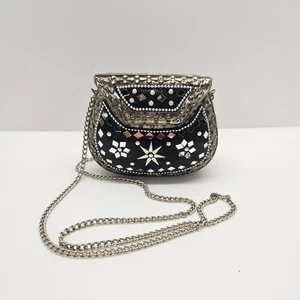 Women’s Metal Clutch Fold Over Opal Colored Mosaic Floral Purse - Picture 1 of 15