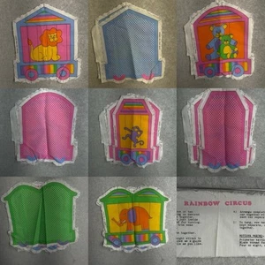Vintage Regenbogen Zirkus Stoffpaneele Wandbehang zum Selbermachen 8 Ausschnitte Elefant Löwe Zug - Bild 1 von 13
