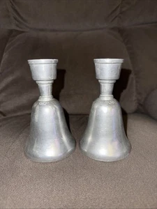 2 VINTAGE ANVILCRAFT AMWAY PEWTER BELL CANDLESTICKS - Picture 1 of 13