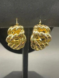 Ladies 18ct Yellow Gold Fancy Hoop Earrings - Picture 1 of 12