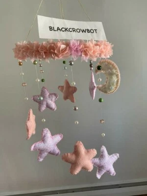 HECHO A MANO PERSONALIZADO BEBÉ COLGANTE MÓVIL LUNA ESTRELLAS CUNA GUARDERÍA BABY SHOWER REGALO Foto 1 de 4
