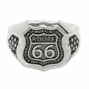 "Route 66" Exclusive Biker Men's Signet Ring In 935 Argentium Silver - Picture 1 of 7