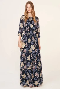 TORY BURCH Indie Dress Silk Floral Tiered Maxi Dress Size 0/XS - Picture 1 of 12