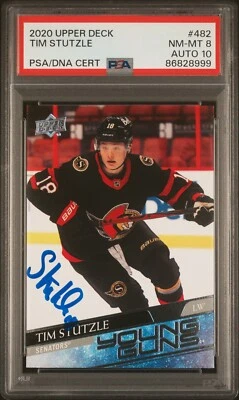 2020 Upper Deck Young Guns Tim Stutzle PSA 8 Auto 10 #8999 - Image 1 of 2