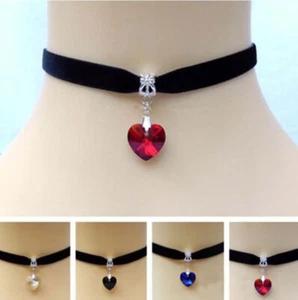 Ladies Retro Black Chocker Choker Velvet Heart Collar Necklace Fashion Girls - Picture 1 of 10