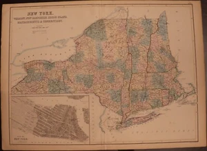 1856 Black's New York VT NH RI MA CT 23.8" x 17.2" - beautiful antique color - Picture 1 of 4