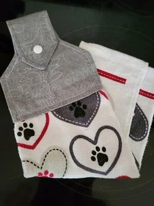 Dog Paws Hearts Hanging Towel Top Cotton Top Snaps Paisley Gray Snap Top - Picture 1 of 2