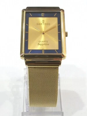 Sartego Seville quartz sapphire 50 meter square gold tone men's watch SVS832 - Image 1 of 4