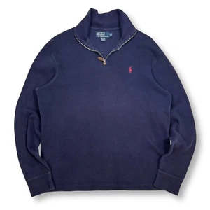 Polo Ralph Lauren Quarter Zip Pullover Felpa Rosso Pony Logo Uomo M Navy - Foto 1 di 7