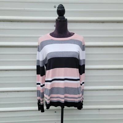 Investments Women's Pink Gray Color Block Sweater Rayon Blend Striped Size L - Image 1 of 4