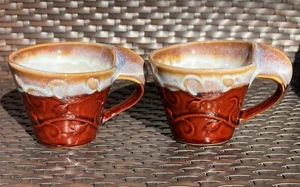 Vintage Glazed Pottery Ceramic Swirl Handle Coffee Cup Mug Cups Brown - Bild 1 von 12