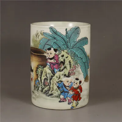 Chinese Porcelain Qing Tongzhi Famille Rose Baby Play Picture Brush Pots 5.9Inch • 26$