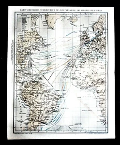 1894 GeoTopografical Map:ROTTE TRASPORTI MARITTIMI OCEANO ATLANTICO.Brockhaus. - Afbeelding 1 van 1