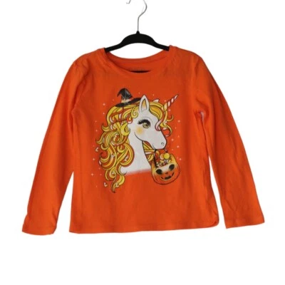 Children’s Place Halloween Unicorn Shirt Orange Long Sleeve Tee Size 4 - Image 1 of 3