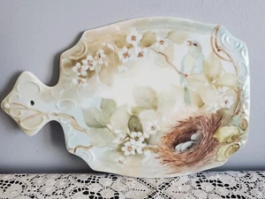 Hand Painted Porcelain Ceramic Cutting Board Signed Birds Nest Flowers EUC - Picture 1 of 10
