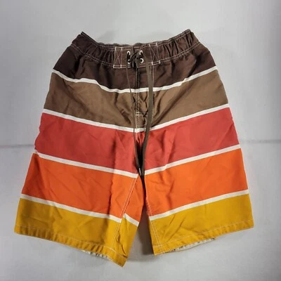 Mossimo Men's Size Small Board Shorts. Brown/red/Orange/ Yellow Striped - Image 1 of 4
