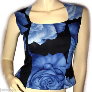 Vintage Y2K 90s Crop Top Tank Floral Rose/Roses Blue Made USA Cottagecore Femme - Picture 1 of 9