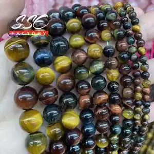 LOT DE 90/60/46/36 OU 30 PERLES OEIL DE TIGRE 3 COULEURS NATUREL 4/6/8/10/12 MM - Imagen 1 de 2