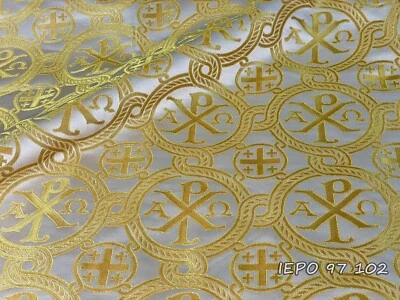 Vestiduras litúrgicas eclesiásticas brocado griego metálico Alpha-Omega Chi-Rho Foto 1 de 4