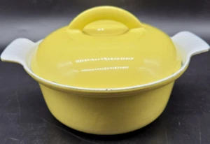 Vintage DescowareYellow Cast Iron Enamel Casserole Dish 1 Qt Dutch Oven Belgium - Picture 1 of 5