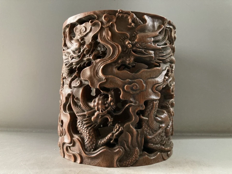 Collection Chinese Old Bamboo Carved Exquisite Dragon Brush Pot Antique Decor - Image 1 of 4