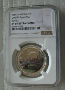 Spain 5 Euro 2024 Silver Proof Coin Ibero American XIII Series Sevilla NGC PF69 - Picture 1 of 4