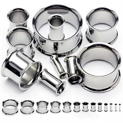Double Flared Flesh Tunnel aus Chirurgenstahl 316L Edelstahl Silber Piercing Ohr - Bild 1 von 1