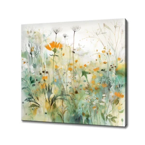 Feld der Wildblumen buntes Aquarell Gemälde Stil Leinwandbild Wandbild - Bild 1 von 7