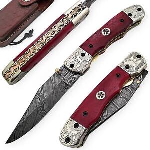 Damascus steel blade handmade  POCKET KNIFE, FOLDING KNIFE, DYED BONE HANDLE