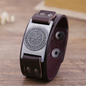 Viking Compass Pendants Bangle Nordic Runes Men Jewelry Odin Symbol Bracelet BRW - Picture 1 of 1