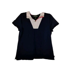 Lauren Ralph Lauren Active Womans XL Blue Short Sleeve Top Quarter Zip Collared - Picture 1 of 4