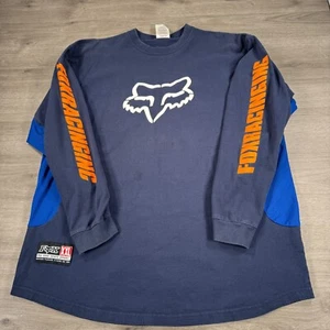 Vintage Y2K Fox Racing T-Shirt Motorcross Langarm XXL Biker Dirt Bike Navy Blau - Bild 1 von 8