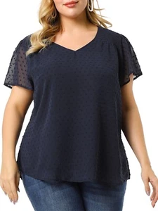 NWT Agnes Orinda Navy Blue Swiss Dot Smocked Shoulder Blouse Size 4X - Picture 1 of 4