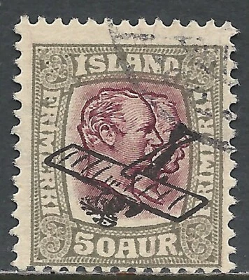 ICELAND SCOTT C2 USED FINE - 1929 50a GRAY & VIOLET AIRMAIL ISSUE  CAT $120.00 - Image 1 of 2