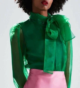  ZARA BLOUSE SEMI-SHEER TOP WITH LONG SLEEVE BUTTON SCARF TIE  S NEW - Picture 1 of 24