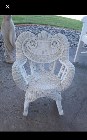 Vintage White Wicker Rocking Chair Victorian Rocking Chair Heart Wicker Childs Cover