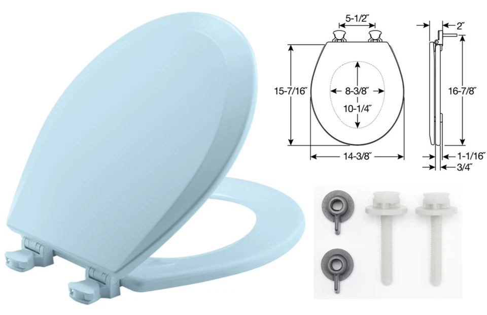 Bemis 500ec 464 Round Toilet Seat Dresden Blue Durable Enameled Wood Easy Clean