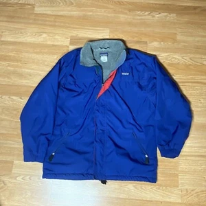 Vtg Patagonia Kids Fleece Lined Windbreaker Bomber Jacket Blue Size XL 14 Retro - Picture 1 of 5