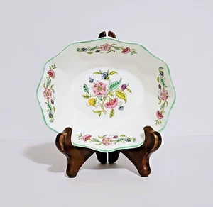 Minton Haddon Hall Floral w/ Green Trim Fluted Edge Small Square Serving Dish - Picture 1 of 5