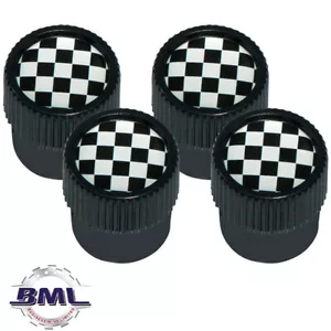 LR TYRE VALVE CAPS CHEQUERED FLAG DESIGN WITH BLACK OUTER. PART DA1437 - Picture 1 of 1