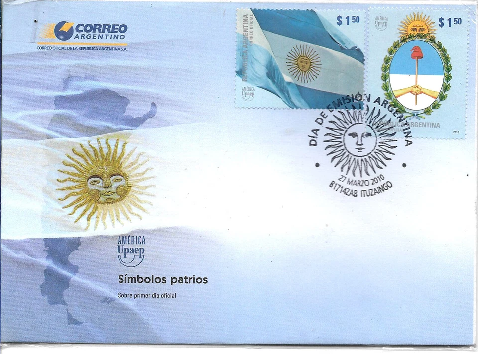#ARF-058 ARGENTINA 2010 UPAEP AMERICA FLAG COAT GJ 3798-9 YV 2835-6 FDC - Image 1 of 1