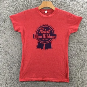 Pabst Blue Ribbon Beer Tee Top Womens L Red Cotton Blend Preshrunk Cap Sleeve - Picture 1 of 17