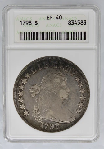 1798 Draped Bust Silver Dollar $1 Coin - Certified - ANACS EF40 - Rare Coin Cover