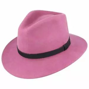 ✅ Crushable Indiana 100% Wool Felt Fedora Trilby Hat With Wide Band Full Size - Picture 1 of 3